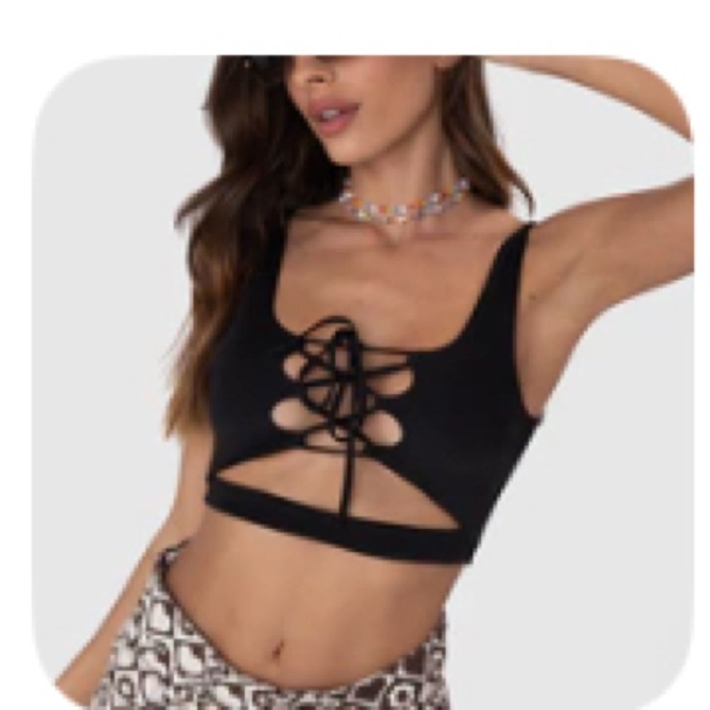 Adika Black Sleeveless Crop Tank Top with Tie Front